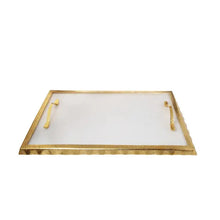 Cargar imagen en el visor de la galería, White Marble Tray with Gold Rim and Handles
