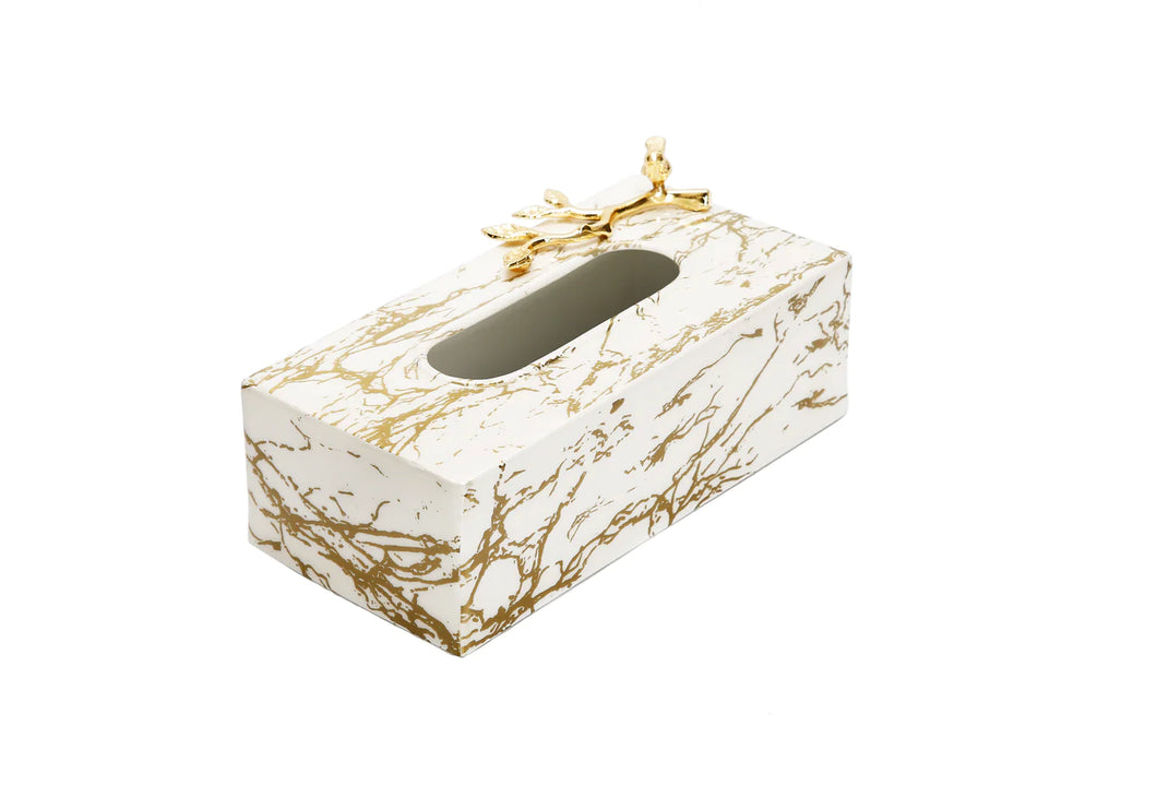 White Tissue Box Gold Zebra Design